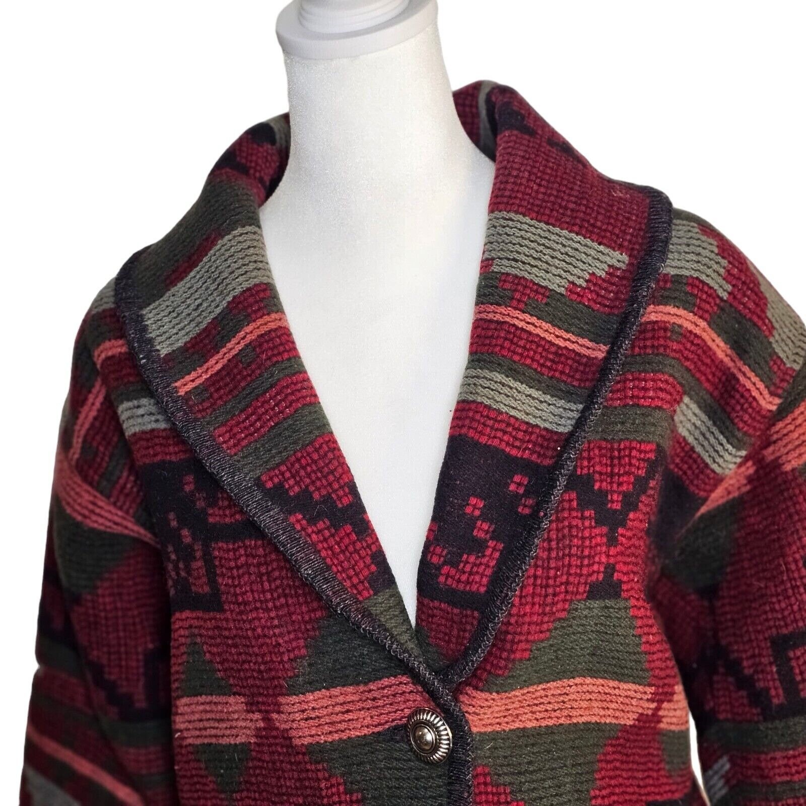 Vintage 80s Eddie Bauer Jacket Coat Womens Size XS Red Wool Aztec