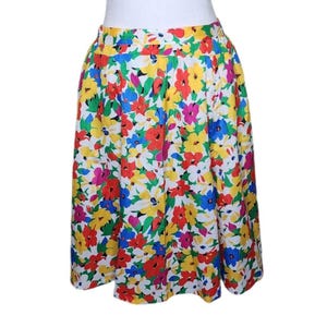 Vintage 80s ALine Flare Midi Floral Skirt Womens Size M Multicolor