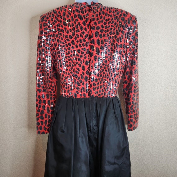 Vintage Chetta B Red Black Taffeta Sequin Dress S… - image 9
