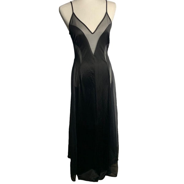 Vintage Cattani of CA Sheer Negligee Lingerie Dress S Black Nylon Sweetheart