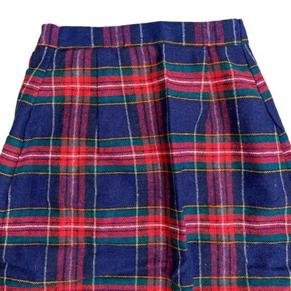 Vintage Wool Midi Wrap Skirt S Blue Red Plaid Ple… - image 4