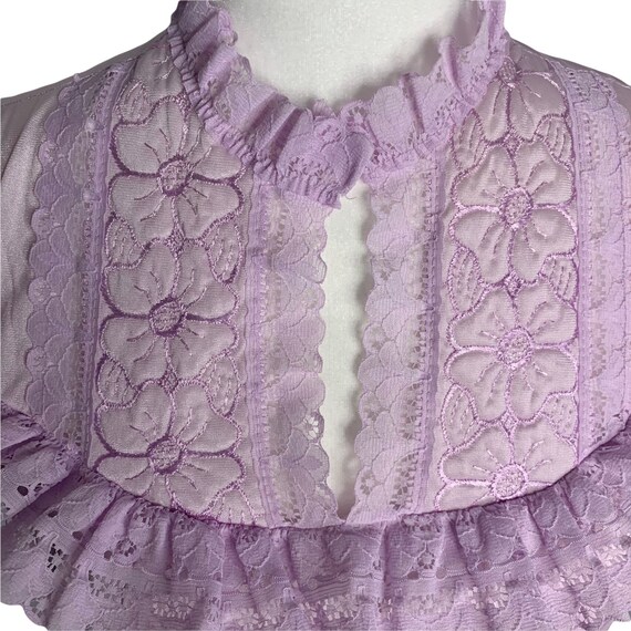 Vintage 80s Nylon Lingerie Nightgown S Purple Sle… - image 3