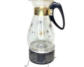 Vintage MCM Pyrex Atomic Starburst Daisy Coffee Carafe and Warmer