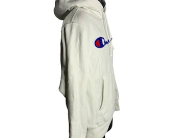 Vintage Champion Reverse Weave Hoodie S White Patch Pullover