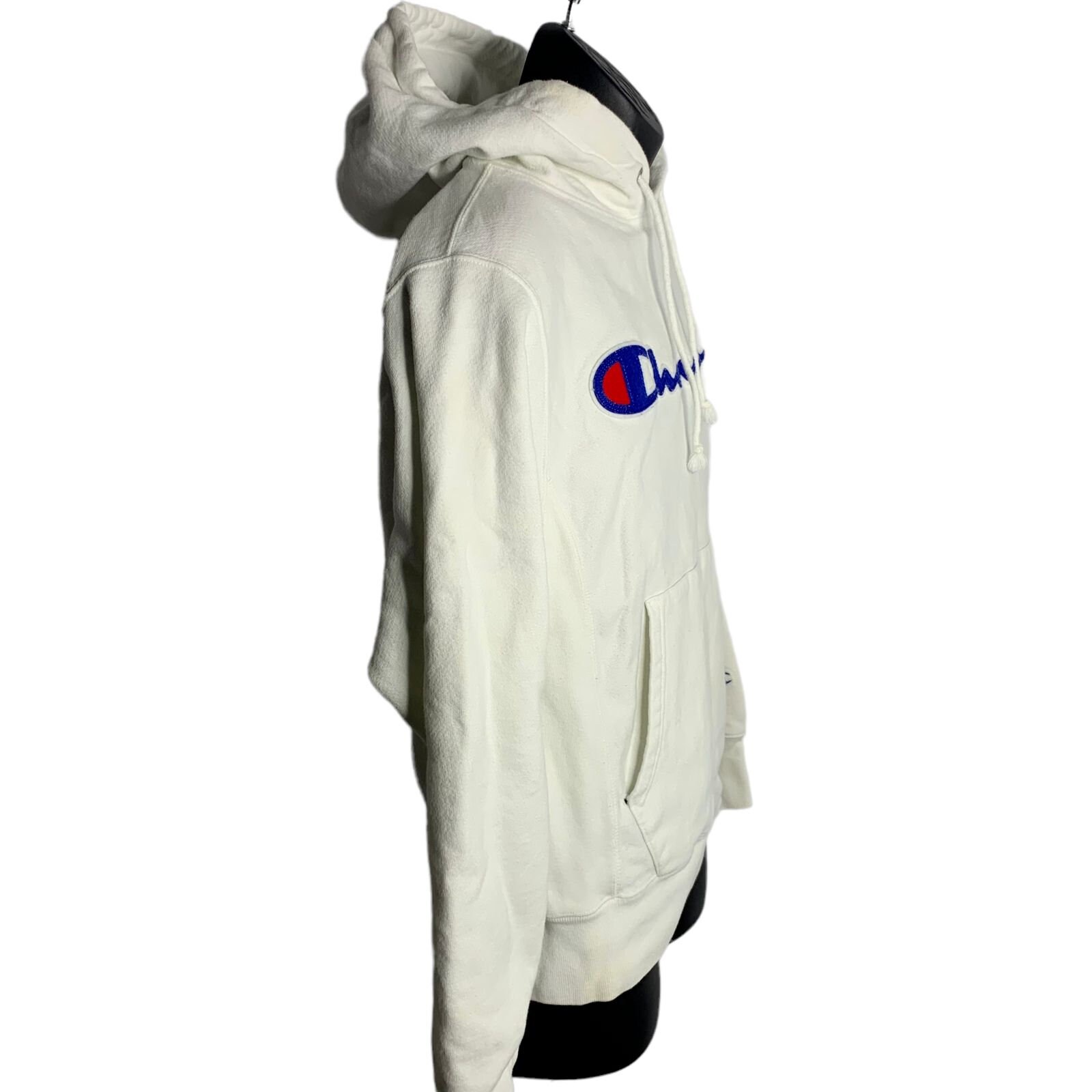 Vintage Champion Reverse Weave Hoodie S White Patch Pullover