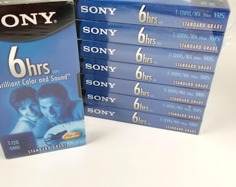 Sony 6 Hour VHS Tapes T-120 Standard Grade Lot of  8 New Sealed Vintage
