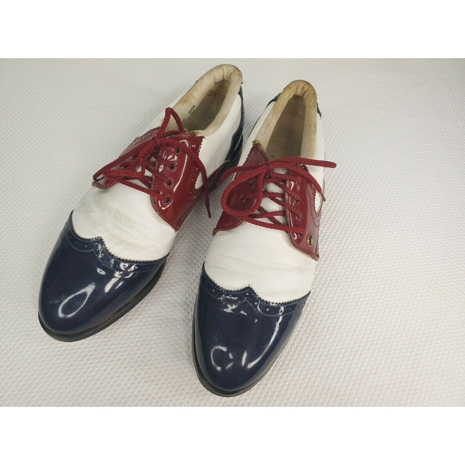 Vintage 60s Patent Leather Golf Shoes Oxfords Mens 9.5 Red  display picture 2