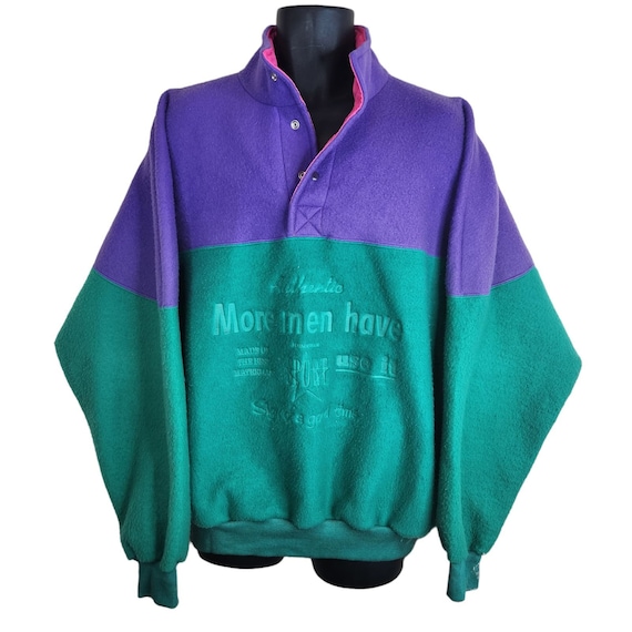 Sweat Polaire Vintage Années 80/90 – Paris Sport Club – Vert, Taille L, Col Rond