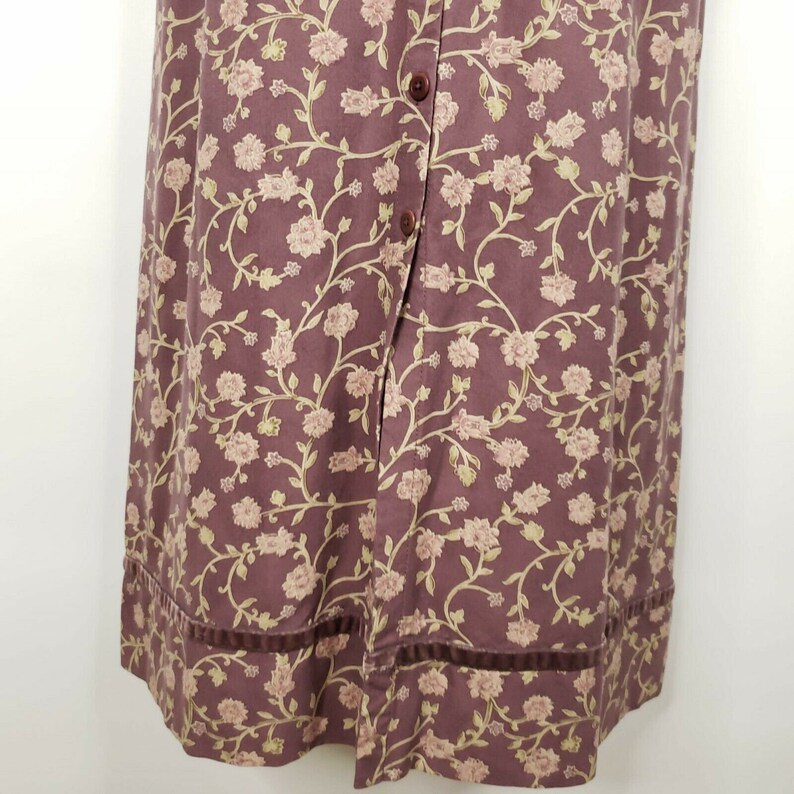 Vintage 90s Eddie Bauer Purple Floral Button Front Tie Waist Rayon Midi Dress XL
