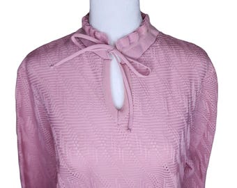 Vintage 1970s Long Sleeve High Neck Blouse Top Shirt Womens Size 3XL Pink