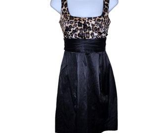 Vintage 90s Y2K Mini Vestido Leopardo Estampado Mujer Tamaño 3 Negro Satén Fiesta Prom