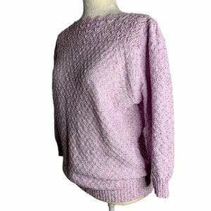 Vintage Boucle Loose Knit Sweater M Purple Boatneck Crochet Scallop 3/4 Sleeve image 4