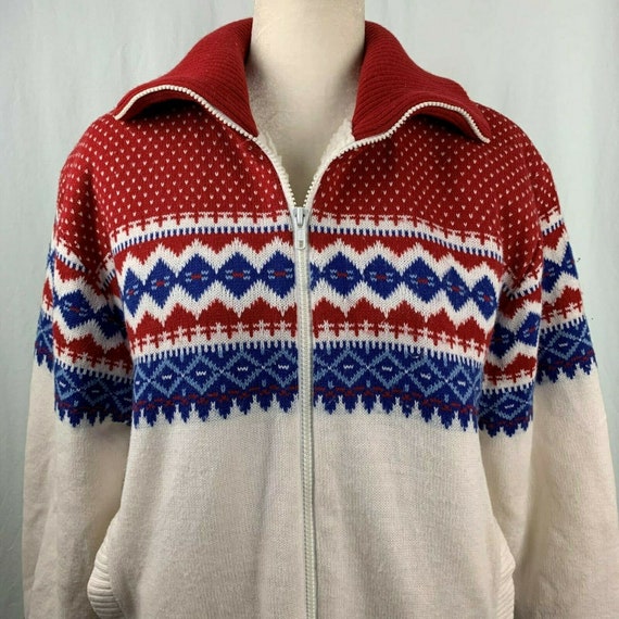 Winter Ski Sweater Jacket L Full Zip Pockets Heavy