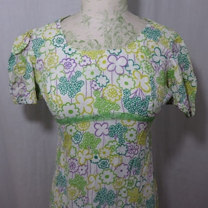 Vintage 60s Flower Power Hippie S Boho Maxi Dress White Green Purple Floral