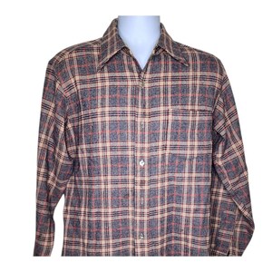 Vintage 70s Pendleton Long Sleeve Wool Button Up Shirt Mens M Plaid Beige