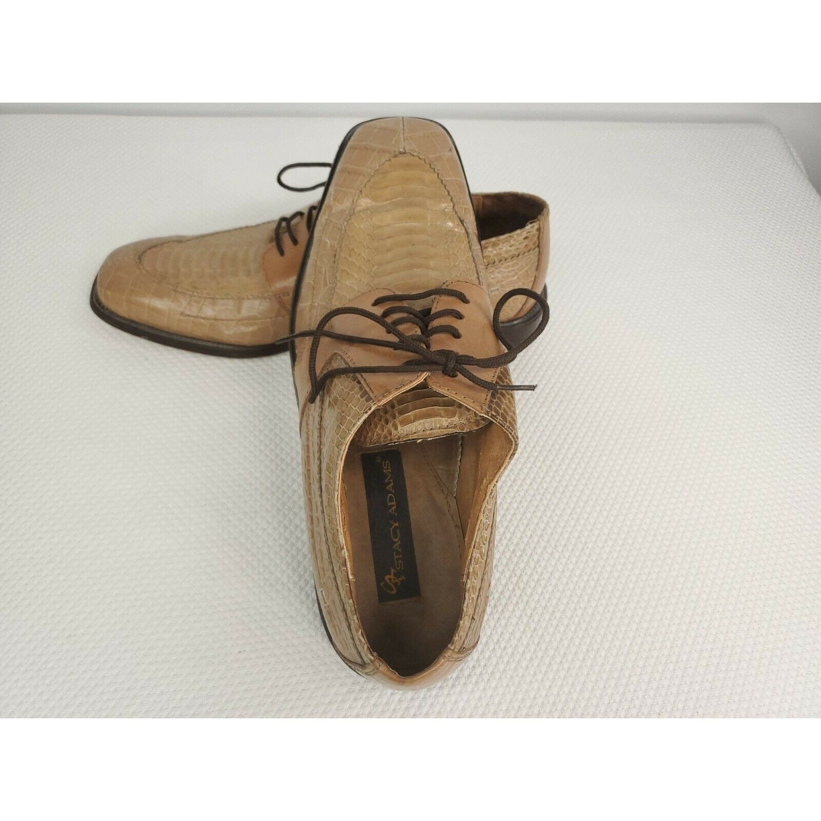 Stacy Adams Mens Tan Genuine Snake Leather Lace Up Dress Shoes Oxfords 10.5 M Vintage 90s Stacy Adams Genuine Snakeskin Lace up Men main image 4