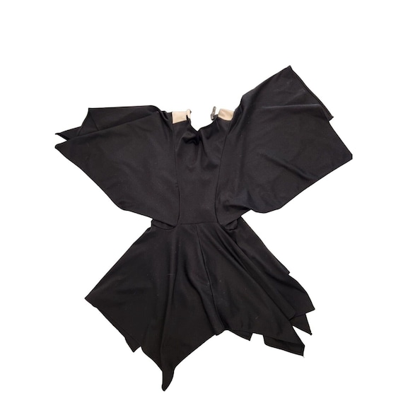 Vintage 70s Black Bat Wing Sleeve Top Shirt S Lac… - image 4