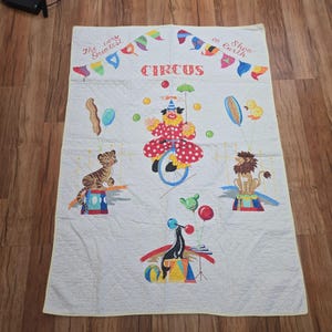 Vintage Circus Crib Blanket Throw Clowns Seal Balloons Greatest Show