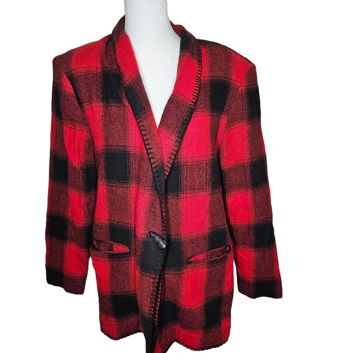 Vintage 90s David Paul New York Blazer Jacket Womens Size M Red Buffalo Plaid, Foto 4 von 5