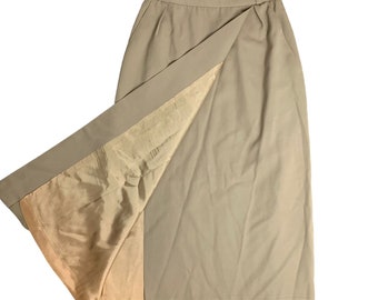 Vintage Evan Picone Maxi Wrap Skirt S Tan Wool Blend Lined Belt Loops Pockets