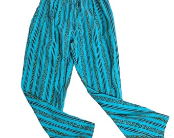 Vintage 80s Pull On Parachute Pants S Blue Geometric Surf Vaporwave Gym Beach