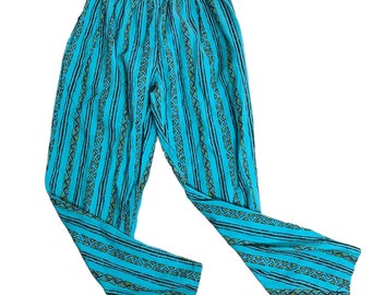 Calça Parachute Vintage Anos 80, Tamanho P, Azul, Estampa Geométrica, Estilo Surf Vaporwave, Ideal para Academia e Praia