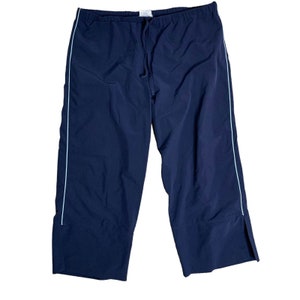 Vintage Reebok Capri Sporthose XL Blau Kordelzug Taille Weites Bein Stretch