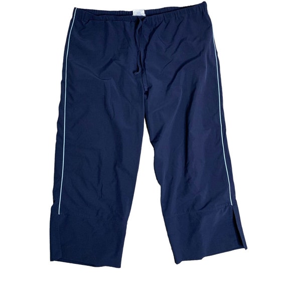 Vintage Reebok Capri Athletic Pants XL Blue Drawstring Waist Wide Leg  Stretch 