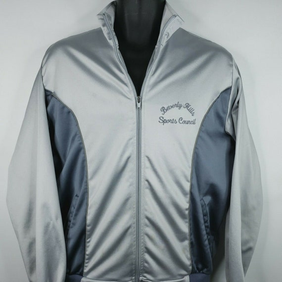 Vtg 80s LeTrell Blue Gray Nylon Track Jacket L Bev
