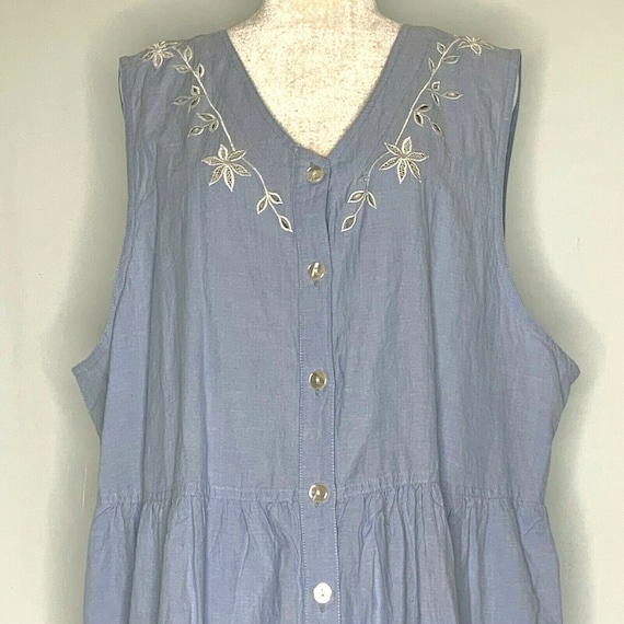 Vintage 90s Venezia Chambray Maxi Dress 2X Blue Em