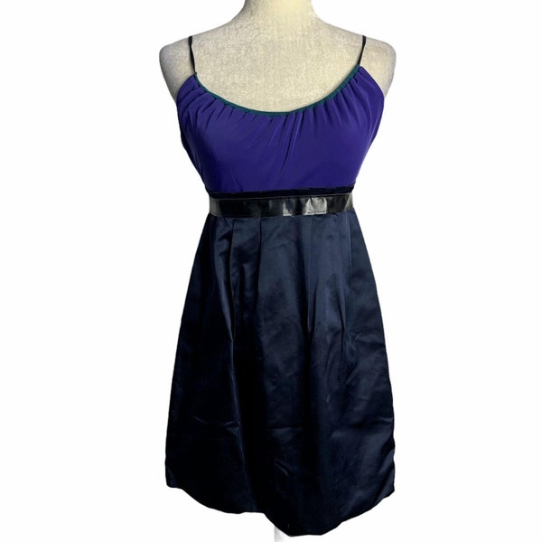 Vintage Vera Wang Sleeveless Mini Dress 0 Blue Silk Blend Pleated Empire Waist