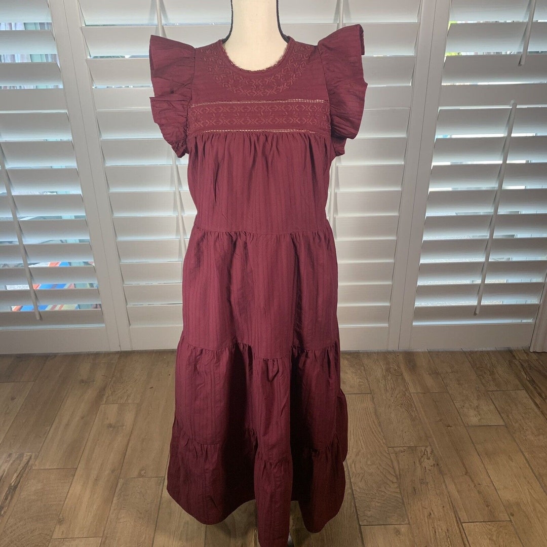 Universal Thread Cottagecore Prairie Dress Tiered Modest Peasant Dress L Maroon