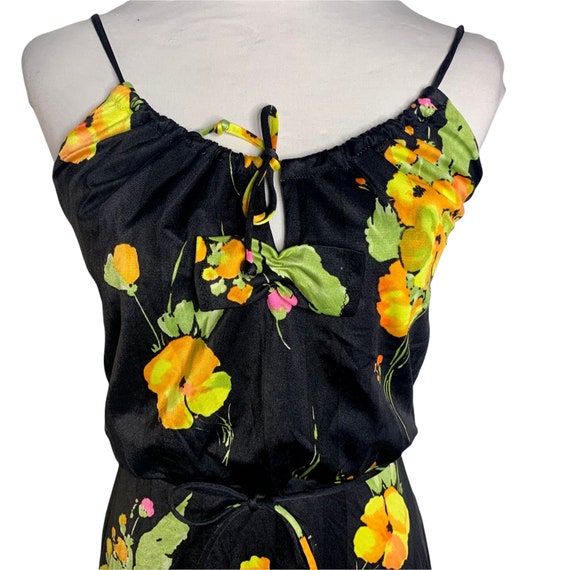 Vintage 60s DeWeese Swim Sun Dress S Black Floral… - image 2