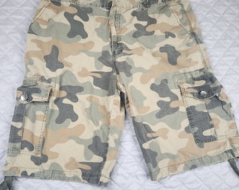 Vintage Y2K Southpole Short cargo camouflage avec cordon de serrage pour homme, taille 38, vert