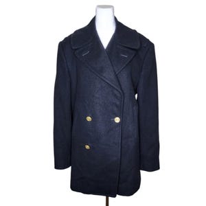 Vintage 60s US Navy Officers Peacoat Mens 44 L Black Faux Fur Lining