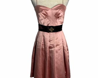 Vintage Pleated Sleeveless Mini Dress 4 Pink Velvet Belt Lined Spaghetti Straps