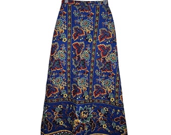 Vintage 70s Lanz Originals Skirt Womens S Blue Floral Quilted Maxi Long