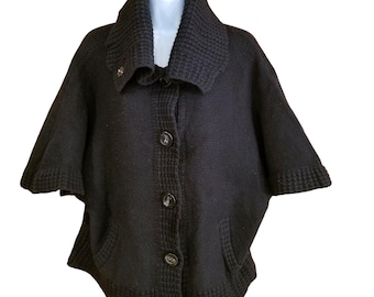 Vintage Caslon vest trui korte mouw dames L zwarte grof gebreide col