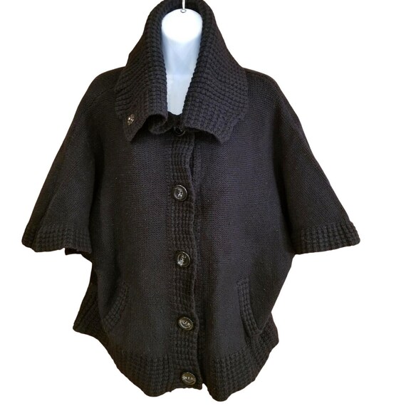 Vintage Caslon Cardigan Sweater Short Sleeve Womens L Black Chunky