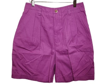 Vintage des années 80 BCBG plissé mom short femmes taille 12 violet chino coton