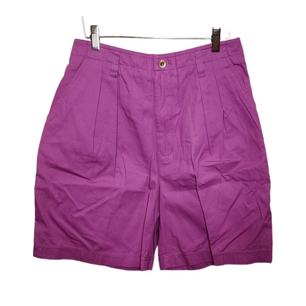Vintage 80s Preppy Pleated Mom Shorts Womens Size 12 Purple Chinos Cotton