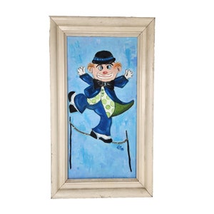 Vintage 70s Goofy Creepy Clown Core Painting Art Kitsch Circus