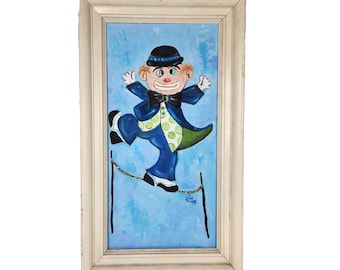 Vintage 70s Goofy Creepy Clown Core Painting Art Kitsch Circus