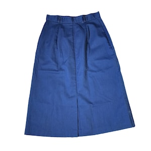 Vintage 80s Preppy A-Line Skirt Womens Size Small Blue Pockets Midi Length