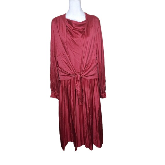 red blouson dress Red Sheer Blouson Sleeve Surplice Gown
