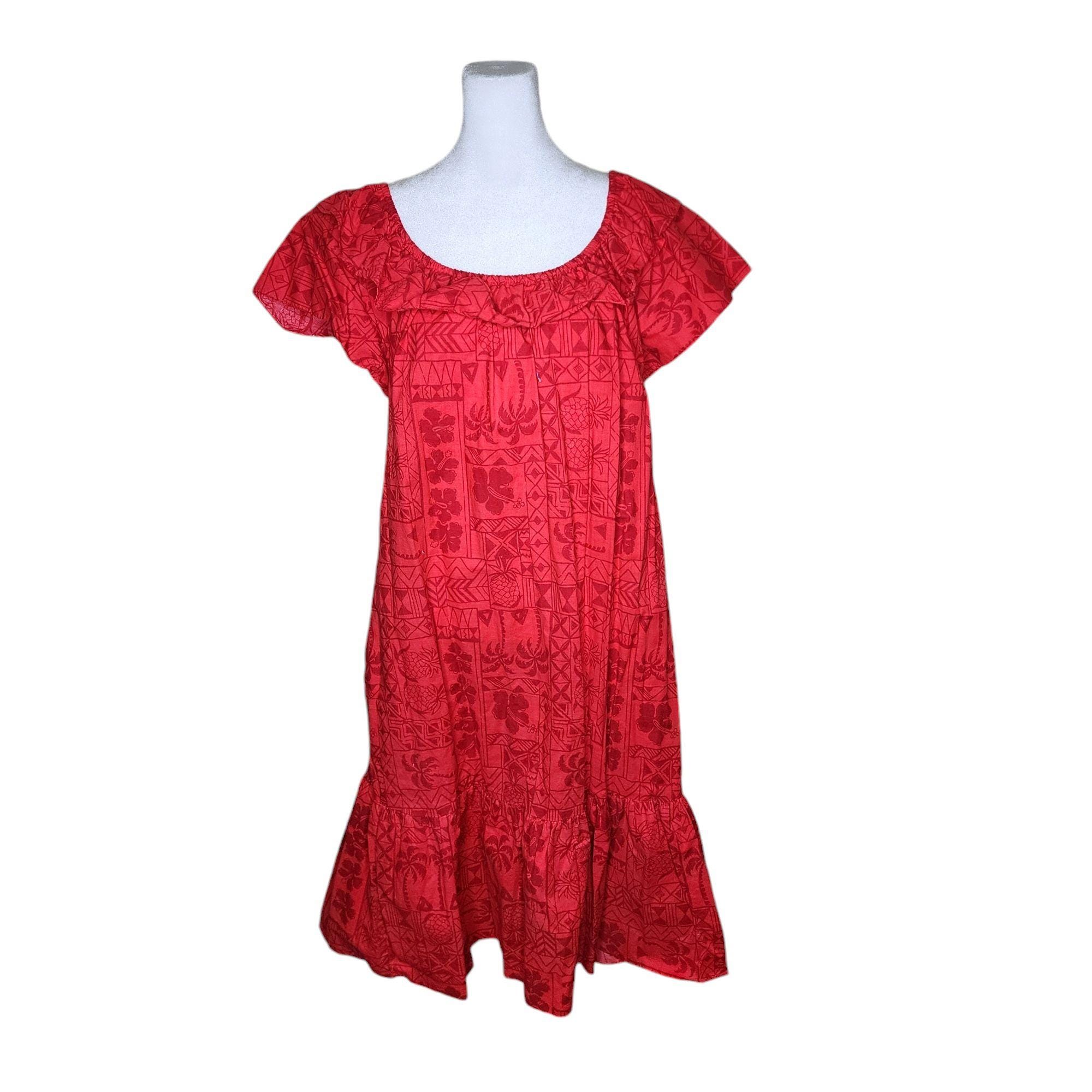 ヴィンテージ 80 年代 Hilo Hattie ハワイアン フリル MuuMuu ドレス