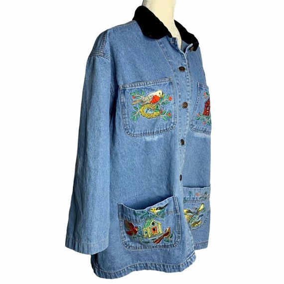 Vintage Denim Shirt Barn Jacket Shacket L Embroid… - image 4