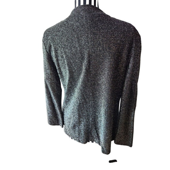 Vintage 80s Shimmer Silver Black Long Sleeve Open… - image 3