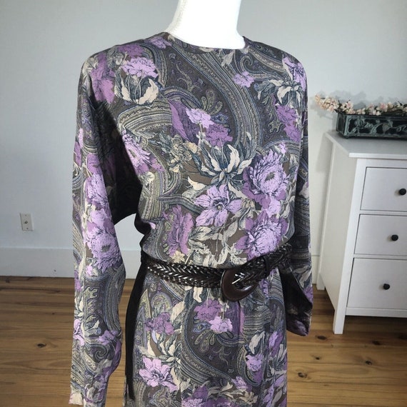 Vtg 80s Michelle Stuart Rayon Floral Print Purple… - image 1