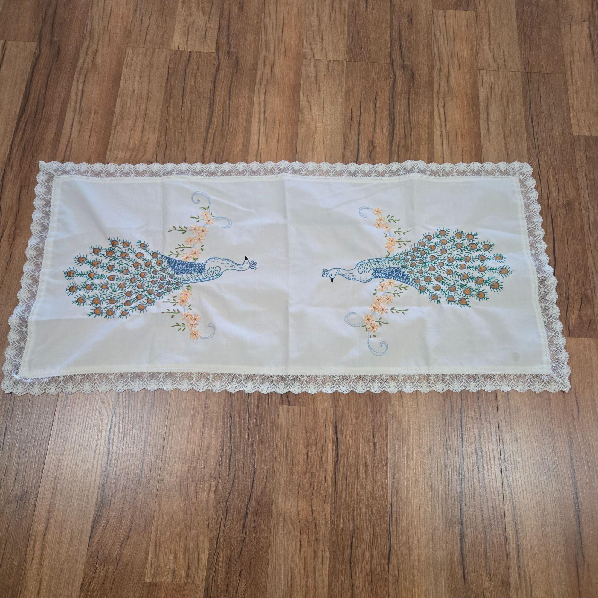 Vintage Embroidered Lace Table Runner Peacock Design - Etsy